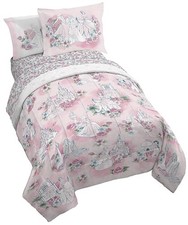 Disney Princess Full Size Comforter Set 7 Piece Floral Bedding, Pink