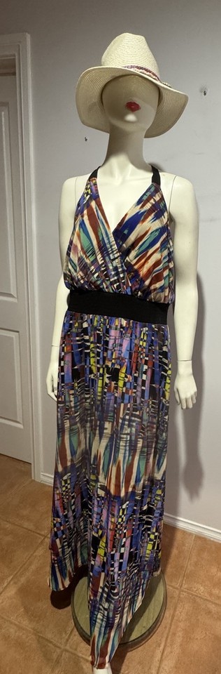 City Chic Colourful Sleeveless Maxi Wrap Dress /Black Straps& Lining Size M+ GC