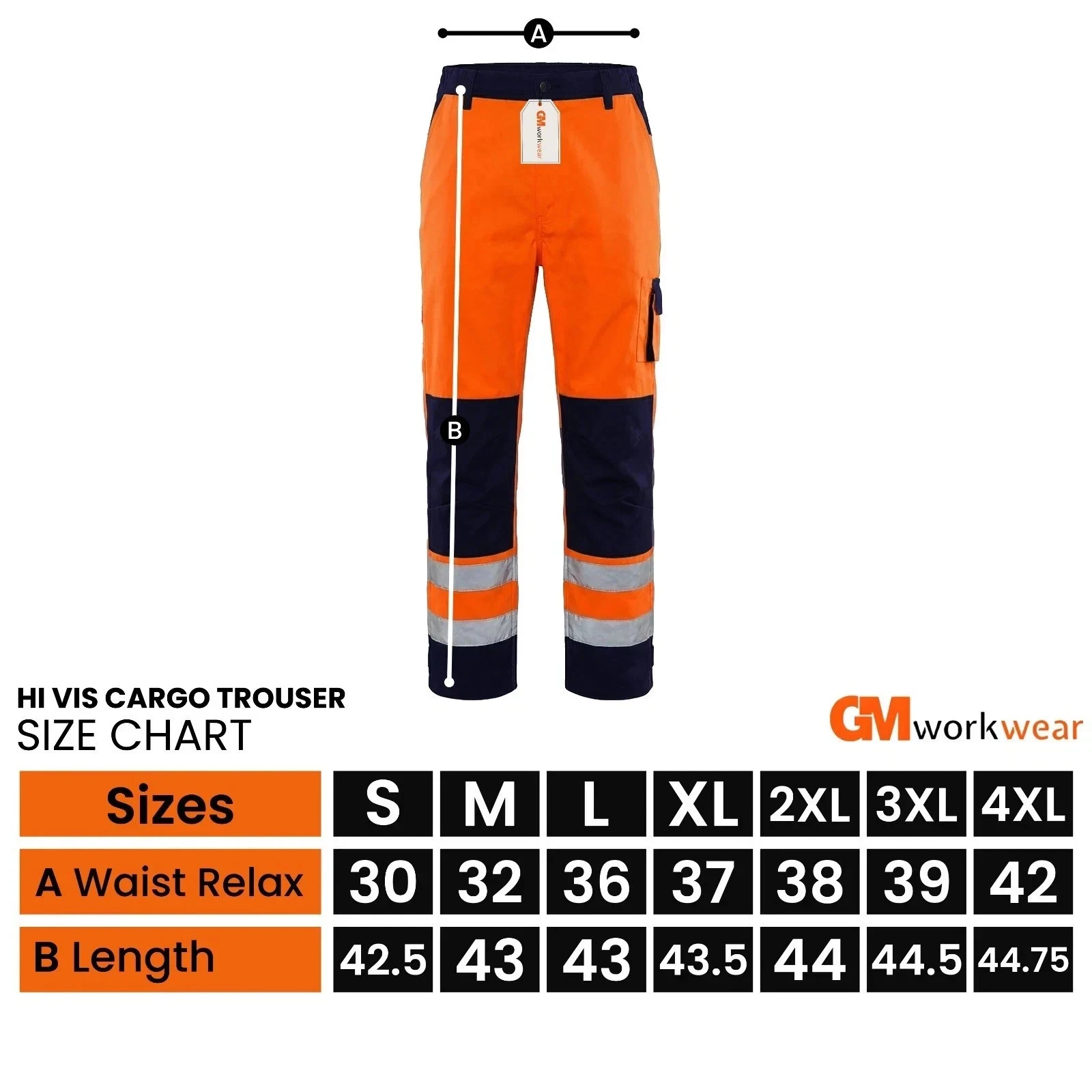 Hi vis joggers size guide