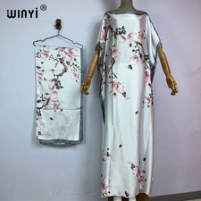 Beach Africa Kaftan with Belt Women Boho Print Caftan Elegant Holiday Maxi Sil