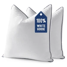 Goose Feather Down 26x26 Euro Pillow Insert Set of 2 with 100% Down-Proof Cot...