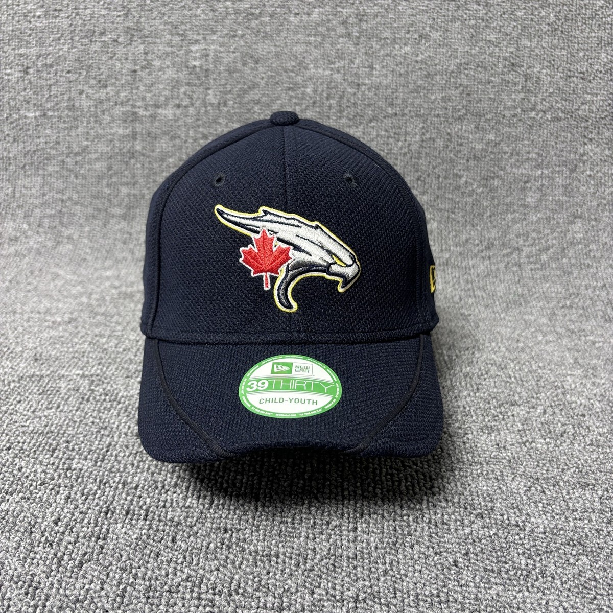 New Era 39THIRTY Hornettes Youth Stretch Fit Hat Navy Blue Bird Maple Leaf Cap