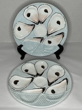 2 Antique Aqua Folded Napkin Oyster Plates  8 3/8” D # 0414 Registrirt Welmar