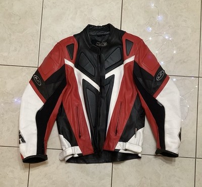 HJC Hardshell Motocross Leather Jacket With Armour Black Red And White