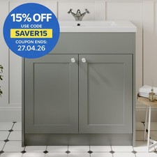 Image of 800mm Traditional Bathroom Vanity Unit Grey Basin Sink Storage Cabinet Furniture