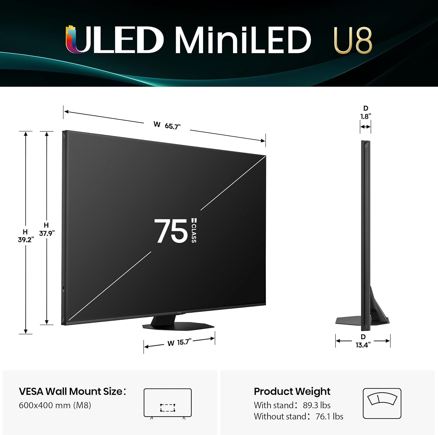 Hisense 75" Class U8 Mini-LED ULED 4K UHD Google Smart TV (75U8QG, 2025 ) 3