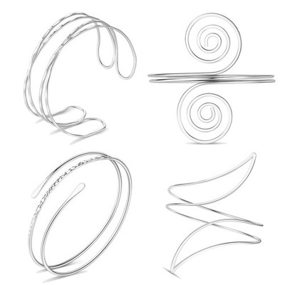 4PCS Silver Arm Cuff Jewelry for Women Upper Arm Cuff Bangle Band Armlet Adj...