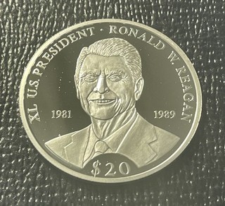 Liberia 2000 $20 Silver Coin: Ronald Reagan