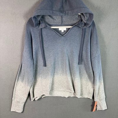 Colsie Women's Ombre Dropped Shoulder Pullover Hoodie Size L Blue Gray NWT