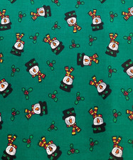 TRENA'S LITTLE BIT OF CHRISTMAS III - SNOWMAN W/SCARVES ON GREEN- 1 3/8 YARDS