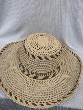 Beige Black Woven Straw Sun Hat Wide Brim Breathable Panama uni- sex