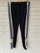 Adidas Track Pants Mens Medium Black Popper Stripe Joggers Snap Trefoil Retro 