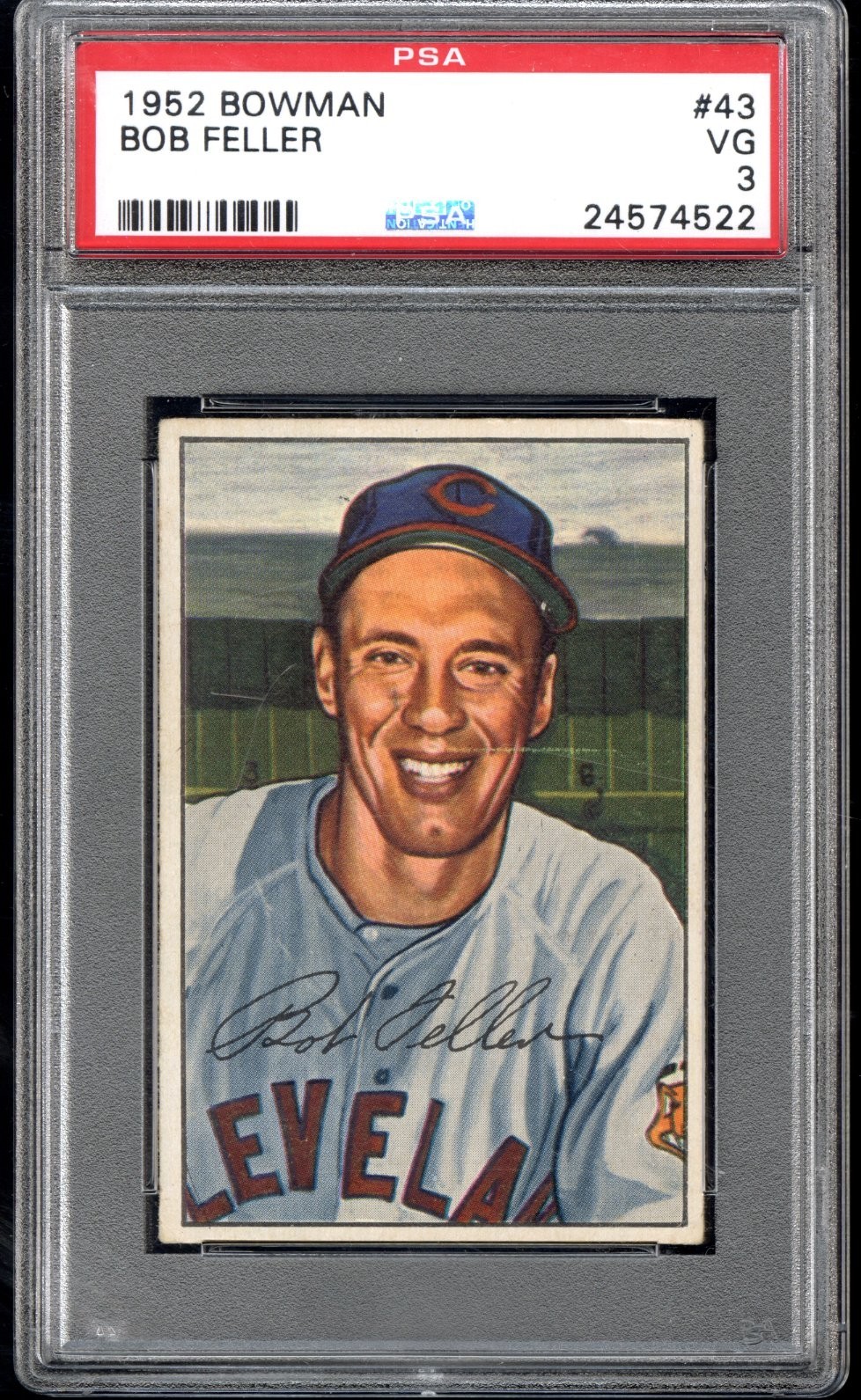 1952 Bowman #43 Bob Feller - PSA VG 3 GREAT COLOR - INDIANS - VSCARDS