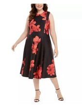 Calvin Klein Floral-Print Fit  Flare Dress Size 4 