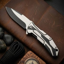 Rite Edge Black Silver Spring Assist Open Folding Heavy Duty Pocket Knife w Clip