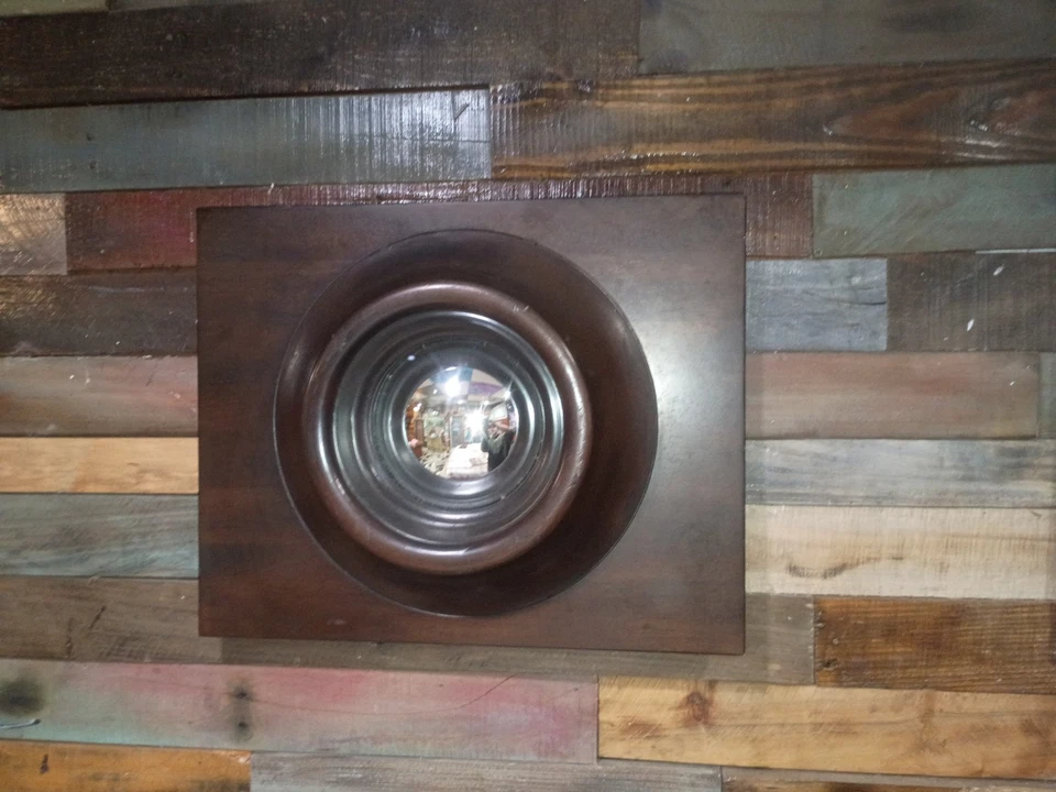 Espejo convexo ojo de buey Global View Dallas, Texas Wood marco de madera ojo colgante de pared Foto 4 de 4