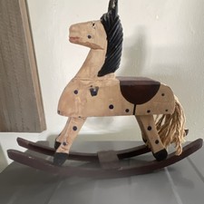 Wooden Rocking Horse Toy Hand-Painted Polka Dot Design for Ages 3-4
