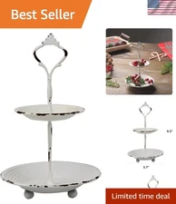 Rustic 2-Tier Off-White Metal Tray with Handle - Perfect for Jewelry & Gifts