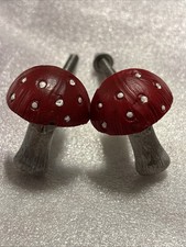 2X Red Top Mushroom Toad Stool Cabinet Door Knobs Drawer Pulls w/ Mushroom