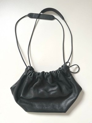 Auth JIL SANDER Drawstring Leather Shoulder Bag Black Soft Leather