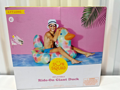 Sun Squad Inflatable Ride On Giant Duck 4 Ft Long Summer Pool Float Ages 6+ NEW