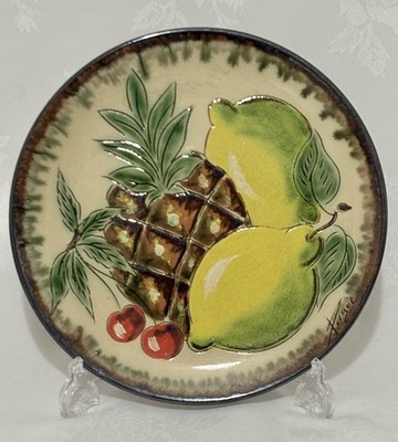 Großer spanischer Terrakotta Slipware Obstteller signiert Puigdemont 9,5'' (5 von 5)