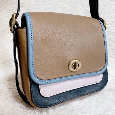 COACH Turnlock Camera Bag Shoulder Bag Small Brown Leather Women's