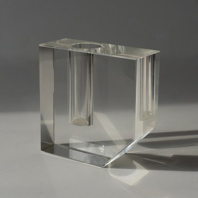 Vintage Clear Crystal Glass Bud Vase Cube Beveled 4'' Possible Tizo Design Leaded