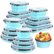 Yaomiao 16 Pack Collapsible Food Storage Containers with Lid Gray, Blue