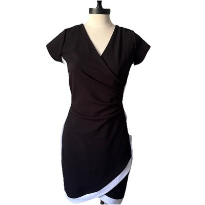 NWT Almost Famous XL Black white block Dress Bodycon Asymmetrical Hem Stretch L