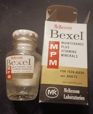 Vtg McKesson Bexel Vitamins Bottle Box Set 1950s Apothecary Prop Plastic Top