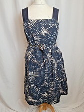 Phase Eight Holiday Dress Leaf Print Blue Belted Strappy Women's UK14 C5195