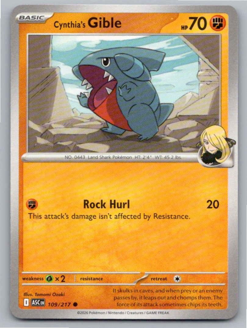 2026 POKEMON CYNTHIA'S GIBLE ASCENDED HEROES 109/217 COMMON NM A23066 FREE S&H