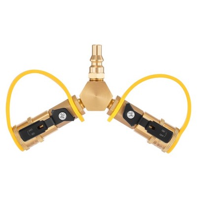 VEVOR 1/4-Inch RV Propane Quick Connect Y Splitter Adapter with Shutoff Valve
