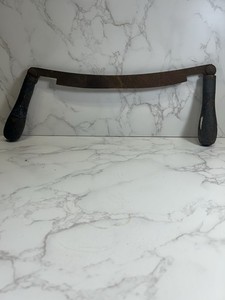 ANTIQUE DRAW KNIFE FLESHING TRAPPERS TOOL W/ METAL BLADE & WOOD HANDLES