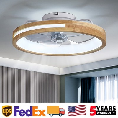 20'' Wood LED 3CCT Ceiling Fan Light Low Profile Flush Mount Fixtures with Remote