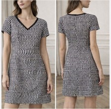 Tory Burch Marbled Tweed Preppy Academia V-Neck Mini Dress size 4