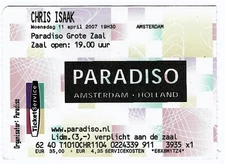 Chris Isaak 4/11/07 Amsterdam Netherlands Paradiso Ticket Stub! Holland