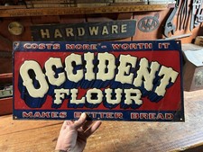 Vintage Original 1953 Advertising Embossed Tin Occident Flour Sign