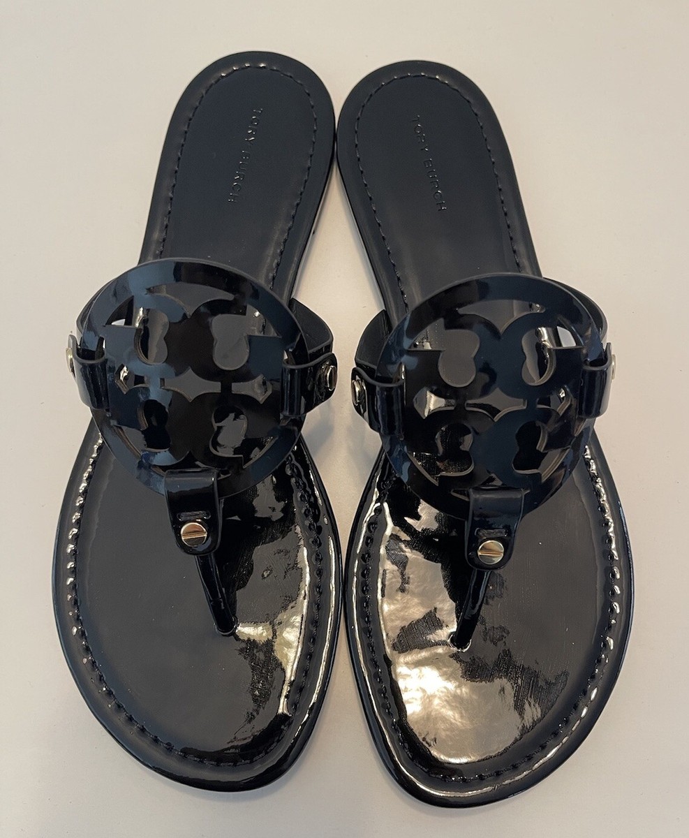 サンダル・ミュール Tory Burch FW25 Black leather slippers (175640 006) NWOT TORY BURCH MILLER SANDAL FLIP FLOP PATENT LEATHER BLACK