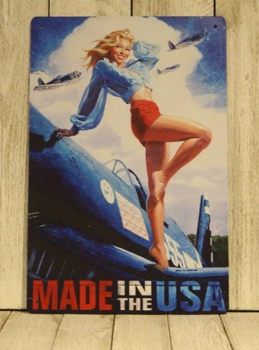 Sexy Pinup Girl Poster Tin Sign Vintage Look American Bombshell USAF Airforce
