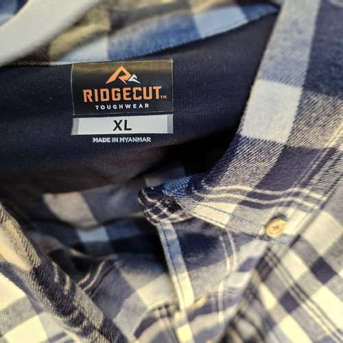 Camisa de franela pesada Ridgecut Toughwear para hombre talla XL azul a cuadros ropa de trabajo nueva con etiquetas - Imagen 5 de 9
