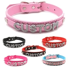 Custom Rhinestone Letter Collar You Choose Color and Words Faux Leather BDSM