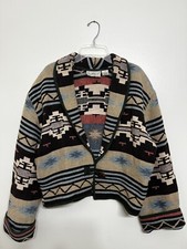 Vintage Flashback BOHO Aztec Western Cropped Cotton Tapestry Blazer Jacket Sz M
