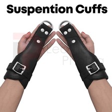 BDSM Leather Black Fist Mitts Cuffs, Restraints Bondage Cuffs Lockable 2 pieces