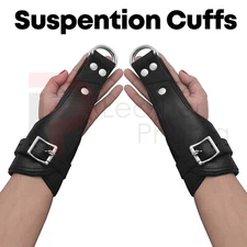 BDSM Leather Black Fist Mitts Cuffs, Restraints Bondage Cuffs Lockable 2 pieces