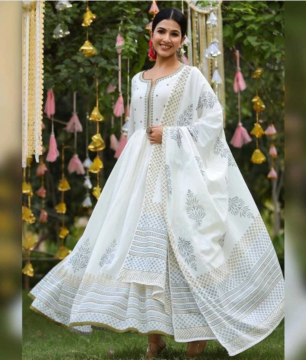 White Georgette With Mirror work Gown Design