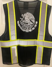 🦺MEXICO FLAG BLACK SAFETY VEST WITH POCKETS  FOR WORK REFLECTIVE SIZE M-4XL