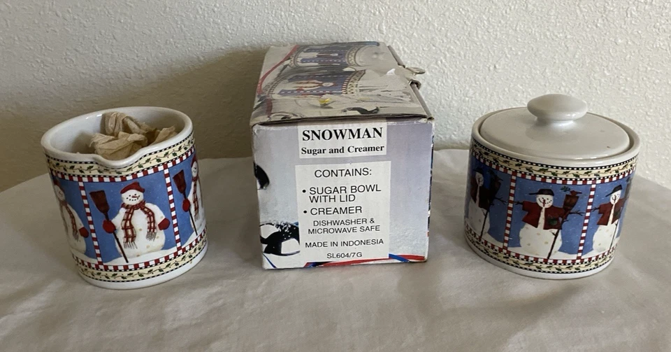 Juego de Azúcar y Crema Sakura Debbie Mumm 1997 Patrón Muñeco de Nieve De Colección Foto 4 de 4