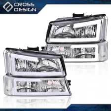 Basic/LED Corner Headlight+Signal Bumper Lamp Fit For 2003-2006 Chevy Silverado
